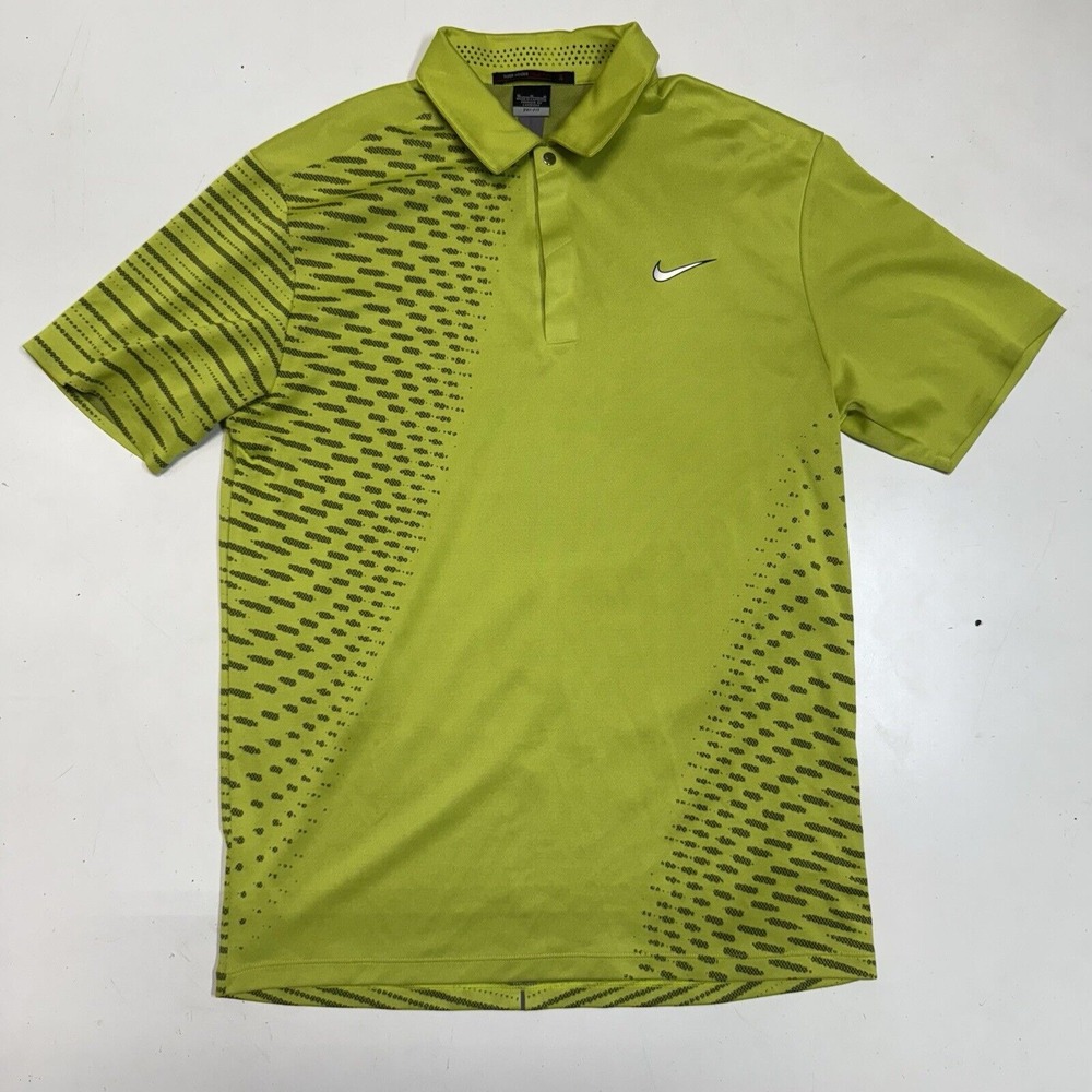 Nike Polo Shirt Mens Medium Green Tiger Woods Performance Golf Print AOP Drifit